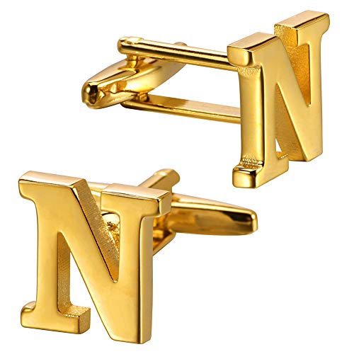 A-Z Cufflink for Men, Personalized Initial 26 Letter Cuff Links in Gold Color for Wedding Business Party - N by HAWSON - Used condition - Image 5