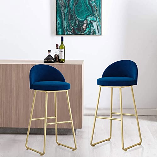 HBCPDM Taburete de Bar, Juego de 2 taburetes de Bar con Altura para mostrador, Asiento tapizado de Terciopelo, Patas de Metal Dorado, Altura del Asiento 65/29.5 in, Rosa/Azul/Negro/Blanco/Verde/Gris