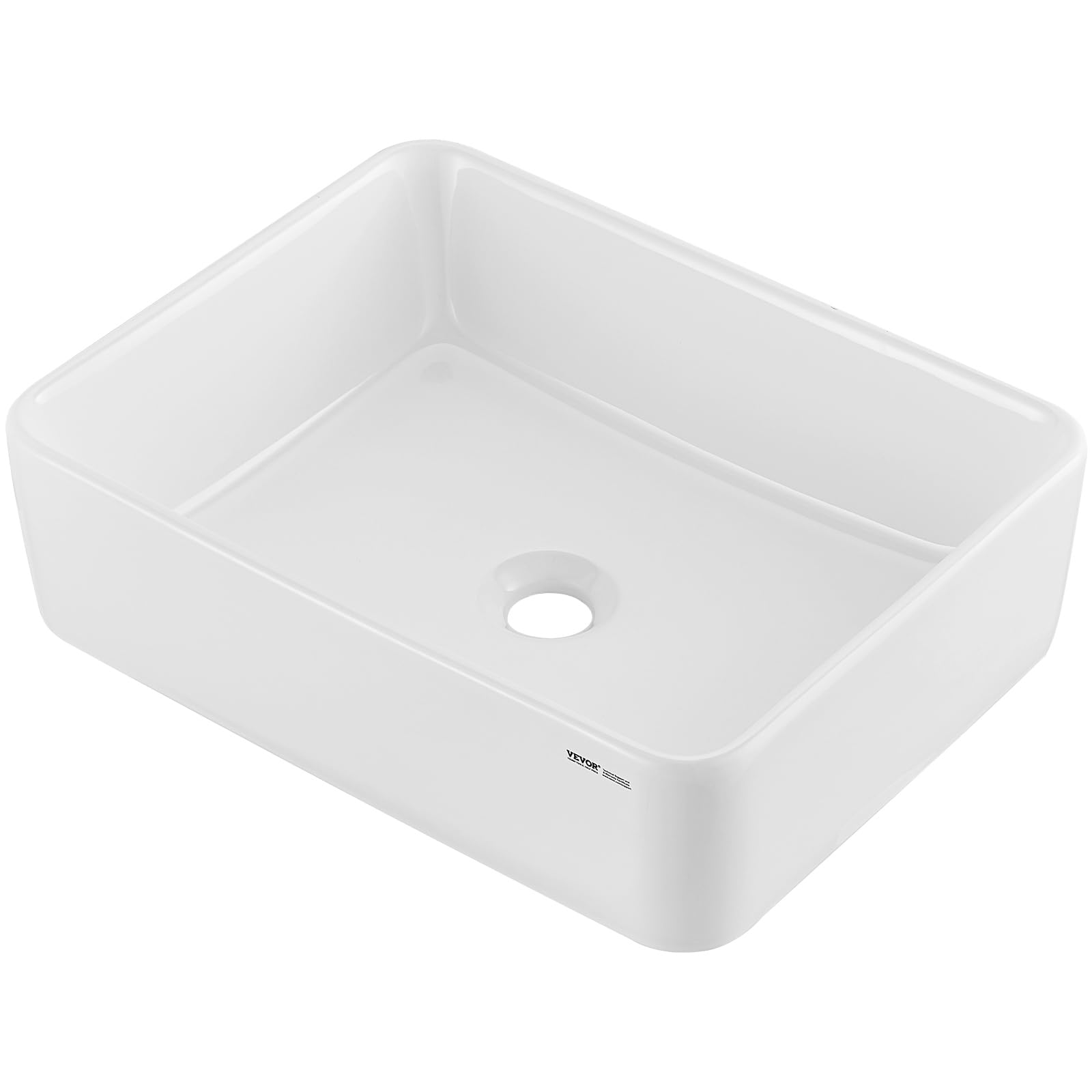 VEVOR Lavabo Rectangular, Lavabo de Cerámica Engrosada Blanca Brillante para Baño sobre Encimera, Estilo Moderno, Elegante y Luminoso, Perfecto para Baño, Hotel, Inodoro, 482 x 373 x 135 mm, φ 43 mm