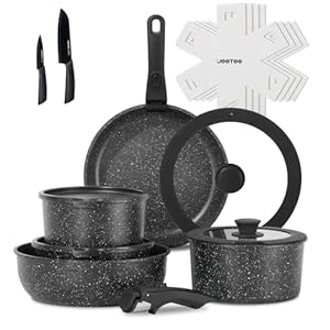 JEETEE Pots and Pans Set Non Stick 17pcs, Kitchen Cookware Sets with Detachable Handle, Induction Nonstick Cookware Set with Removable Handle, Stackable RV Cookware, Oven Safe, PFAS/PFOA Free, Black