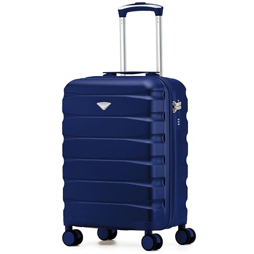 Flight Knight Lightweight Travel Suitcase 55x35x25cm | Hard Shell Carry On Luggage with Aluminum Telescopic Handle, 8 Spinner Wheels & TSA Lock | Approved Max Size for KLM & Air France