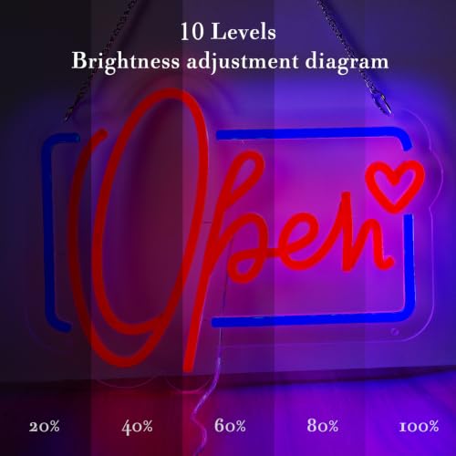 Image of Open Neon Sign, Neon Signs Lights for Wall Decor Store, Perfect Gifts for business owners, Dimmable Neon Light 13.3 * 10.3 in (Red and Blue)
