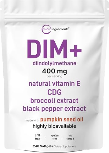Micro Ingredients DIM+ Supplement 400mg for Men & Women | 240 Softgels with Pumpkin Seed Oil | Highly Bioavailable 7-in-1 Complex with Vitamin E CDG Broccoli & Black Pepper Extract