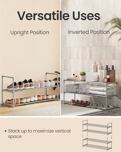 Image of SONGMICS Shoe Rack, 2-Tier Shoe Organizer, Metal Storage Shelf