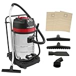 Aspirapolvere Industriale 80L Wet&Dry 3000W, Motore Triplo, Acciaio Inox, 4 Accessori, 3 Sacchetti, Tubo 1.5m, Cavo 9m, Filtro in Tessuto per Pulizia Professionale