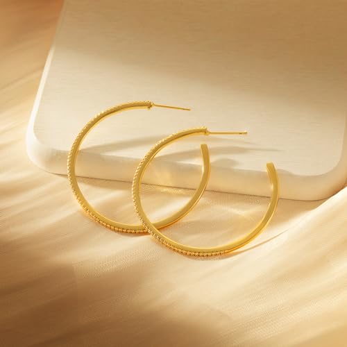 CHESKY Large Rhinestone Post Open Hoop Earrings - 14k Gold Thin Cubic Zirconia Round Hoops 15/20/25/40/50mm Hypoallergenic Sparkly Earrings for Women Trendy Jewelry Gifts