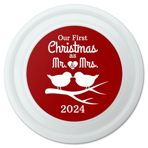 Our First Christmas as Mr and Mrs 2024 Married Kissing Birds Red Background Novelty 9
