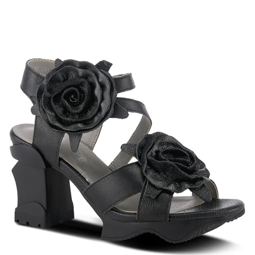 Image of Spring Step L'Artiste Shelly - Women's Hand-Painted Floral Leather Platform Sandal with Adjustable Ankle Strap - Artistic Block Heel For Everyday Wear