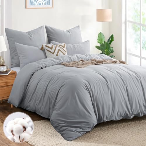 Aisbo Bettwäsche 220x240 Baumwolle Grau - Bettwäsche-Sets Bettbezug 220x240 3teilig mit 2 Kissenbezüge 80x80 cm, Baumwollbettwäsche Set, Oeko-TEX...