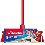Vileda 3Action Indoor Broom with 3 Different Bristles, Red - Grey, 28 x 14 x 4 Cm