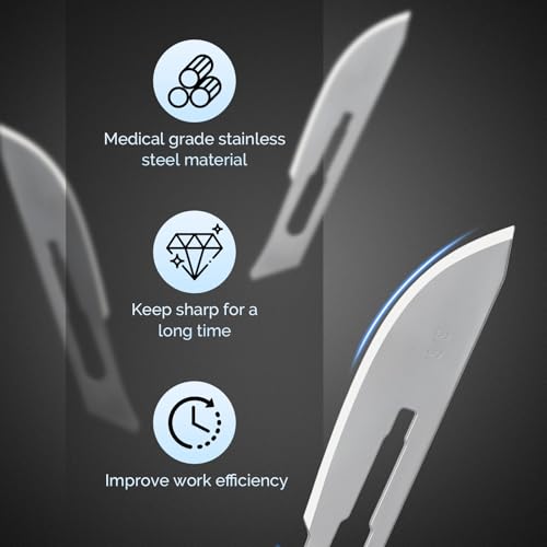 Image of JMU 100pcs Scalpel Blades Sterile #21, Disposable Stainless Steel Surgical Blades, Individually Foil Wrapped