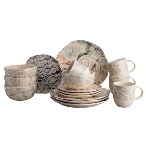 Corona 16–piece Earth Tones Fungi Mushroom Design Ceramic Dinnerware Sets