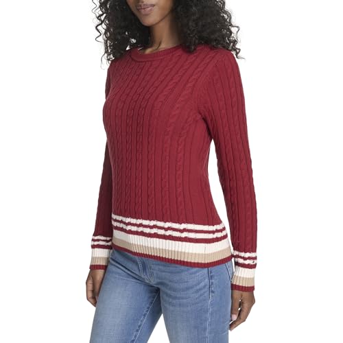 Image of Tommy Hilfiger Women's Cotton Crewneck Cable Sweater