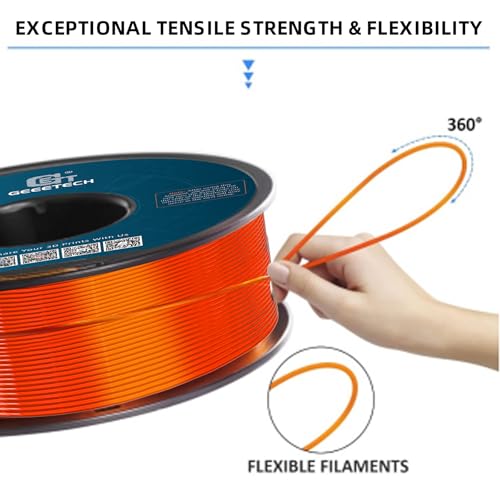 Image of Geeetech TPU Filament 1.75mm, Shore 95A - Flexible 3D Printer Filament with High Elasticity, 1KG (2.2lbs) Spool, Dimensional Accuracy ±0.03mm, Fits Most FDM Printersl, Clear Orange