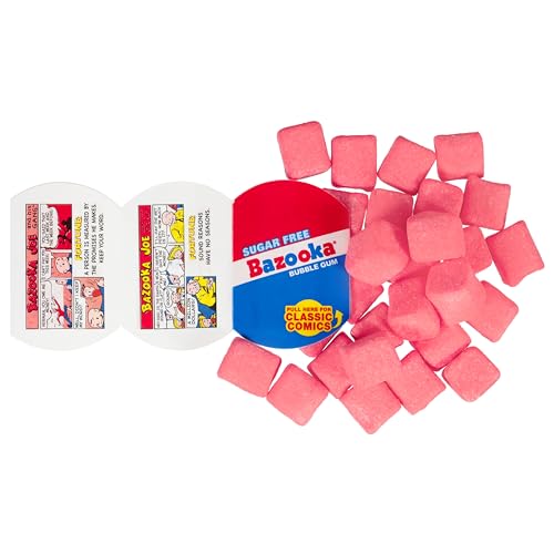 Image of Bazooka Bubble Gum Sugar-Free Chewing Gum Cubes, Bulk in Resealable Bag, 100 Ct in Original Pink Flavor w /Bazooka Joe Comics, Baseball Party Favors, Nostalgic 90s Candy (Pack of 12)