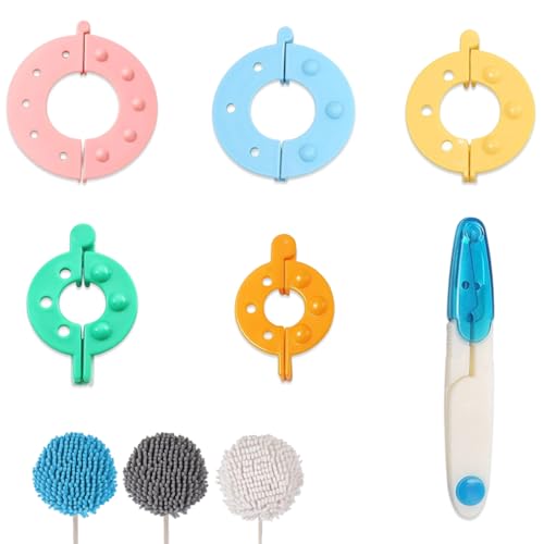 KAHZOR 5PCS Pompon Maker Kit Creatif Outils De Tricotage et Tissage et 1 Ciseaux, Pompons Loisirs Creatifs, Tricotin Manuel Fabrication De Pompons, Tricotin...