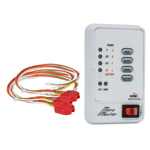 Tough Grade KIB RV Tank Sensor Panel with Water Pump Switch | 12v DC | K101 Pigtail Harness | Fits Standard Cutouts | Monitors Fresh, Gray & Black Water & Battery Levels | Made in The USA (White)