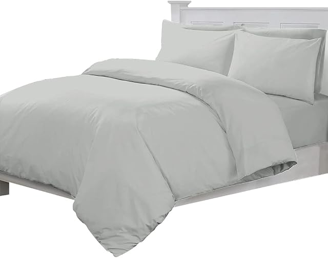 Linens World 200 Thread Count 100% Egyptian Cotton Duvet Quilt Cover Bedding Sets with Pillow cases (Silver Grey, King)