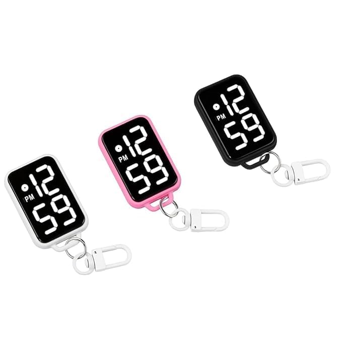 LED Digital Display Keychain Watch, Plastic, Small, Unisex Sports Style, Square Electronic Clock with Keyring, Portable Digital Timepiece for Kids and Students Multicolor