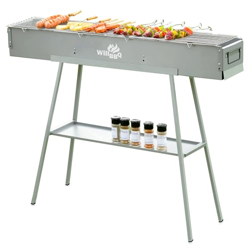 WILLBBQ Charcoal Grills Commercial Quality Portable Hibachi BBQ Lamb Skewer Detachable‌ Camping Barbecue Grill for Backyard Outdoor Cooking Use(39.4x7.1x5.1 inch)
