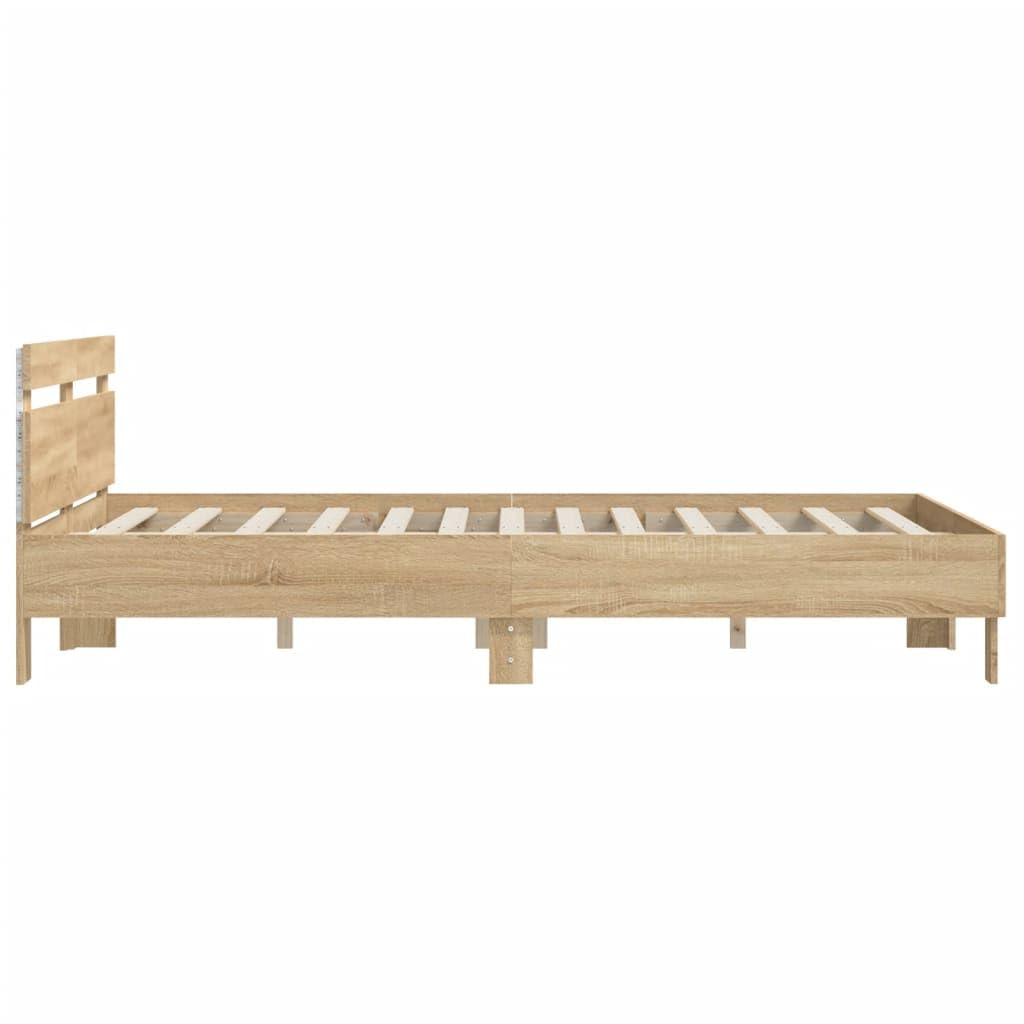 vidaXL Rama łóżka z wezgłowiem i LED, dąb sonoma, 140x190 cm
