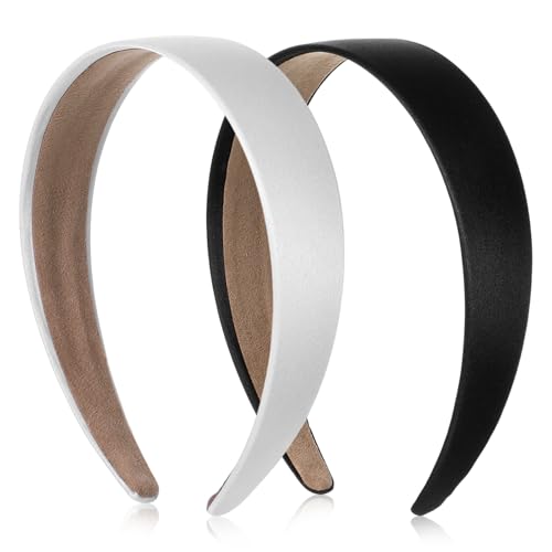 HJZHII TIESOME 2Pcs Satin Headbands, 1.2 Inch Wide Fashion Hairband