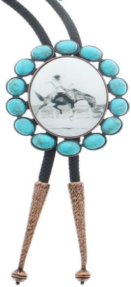 Vintage Rodeo Bolo Tie Necklace - Turquoise Stones Bolo Tie - Western Bolo Tie for Men and Women - Nylon Fabric Bolo Tie - Made in USA