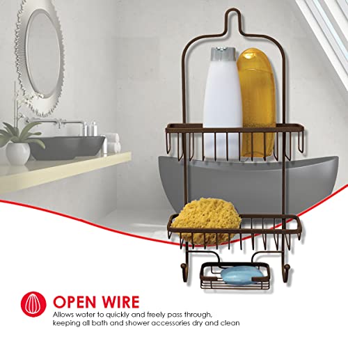 Home Basics Bronze Heavyweight 2-Tier Shower Caddy | Over The Shower Head With Rubber Collar | Maximize Storage | 2 Shelves | 2 Hooks #TOP3