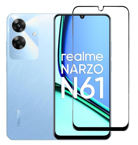FabeKee Tempered Glass Screen Protector Compatible For Realme Narzo N61 Smartphone Black With Edge To Edge Coverage And Easy Installation Kit (Realme Narzo N61)