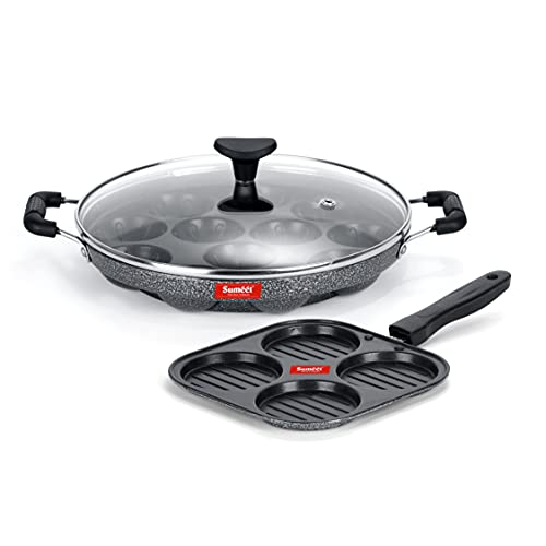 Image of Sumeet NonStick Twin Star Cookware Set (Grill Appam Patra with Glass Lid - 12 Cavity - 22cm Dia + Mini Multi Snack Maker - 4 Cavity -19.5cm)