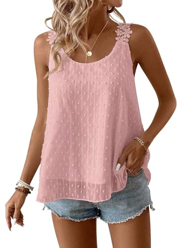Falechay Lace Camisole Tops for Women Dressy Casual Crew Neck Top Summer Tank Top for Women 2026 Flowy Sleeveless Shirts Bohemian Blouses Pink Plus Size Maternity XL