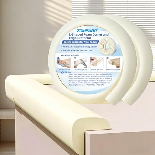 Image of ZOMPAGO Baby Proofing Edge Protector,2 Roll Foam L-Shape Self-Adhesive Corner Guards,Baby Crib Bumper Pad,Wall & Corner Protector Baby,Foam Corner Protectors for Nursery Kitchen Fireplace Furniture