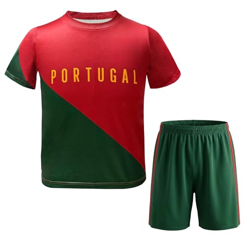 GEREISHIRE Kids Football Jersey Kit Boys Girls Youth Soccer Shirt Shorts Set Outdoor Sports Training Shirts Portugal Green XS