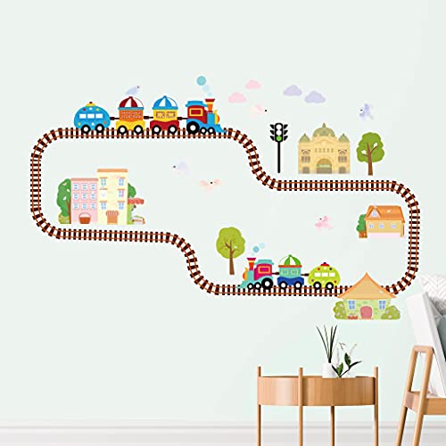 Trains & Tracks Town Adventure Fabric Wall Stickers For Kids- Environment Friendly - Fulfill Attractive & Decorative Desire, Pvc Free, Safe For Nursery, Removable Diy Peel & Stick #TOP25
