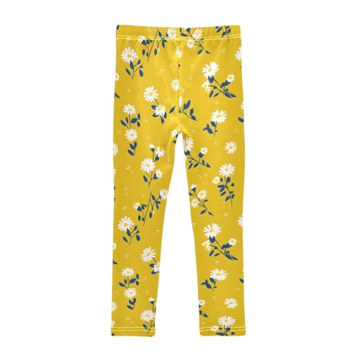 Retro Daisy Yellow Floral Girls Leggings Soft Stretch Workout Yoga Dance Pants for Kids Casual Tights2