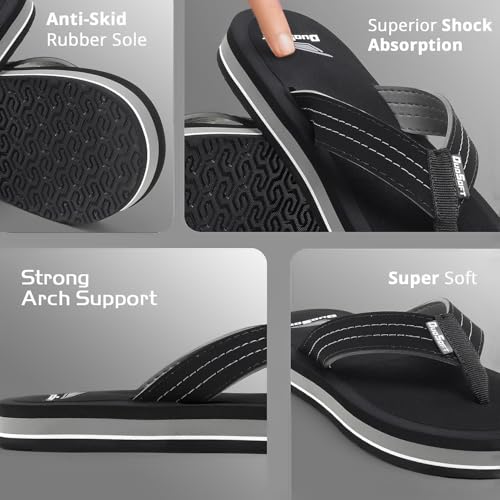 Image of Duosoft Men's Slipper Flip Flops, Brown, Anti-Skid Rubber Sole, Arch Support, Superior Shock Absorption, Super Soft