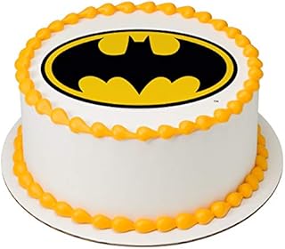 Whimsical Practicality Batman Emblem PhotoCake® Edible Cake Topper Icing Image for 6 inch Round Cake or Larger - Yellow and Black - Birthday, Themed Party