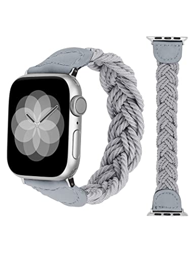 Image of Minyee Compatible with Apple Watch Band Braided 41mm 40mm 38mm 42mm 44mm 45mm 46mm 49mm Women,Solo Loop Stretchy Slim Elastic Woven Cute Bracelet Strap for iWatch Series 10 9 Ultra SE 8 7 6 5 4 3 2 1