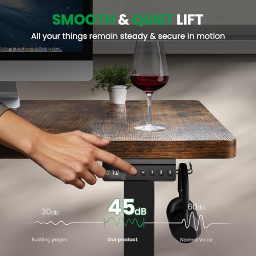 Image of 1 Inch Thick Tabletop Electric Standing Desk Adjustable - 60x28 Inch Sit Stand Desk, Double Beam Frame, 3 Memory Height Adjustment, Cable Management for Home Office