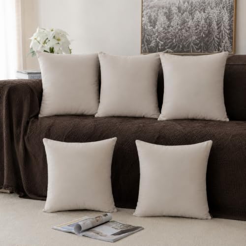 Image of Khooti Velvet Cushion Cover, 20x20 | Cream White | Pack of 5 | Solid Plain Soft & Smooth, Decorative Cushion Covers for Living Room, Bedroom, Couches, Chairs, Sofas, Beds & Home Decor