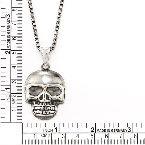 COOLSTEELANDBEYOND Men’s Gothic Skull Pendant Necklace Stainless Steel Vintage Biker Rock Punk Jewelry, Wheat Chain - Image 4
