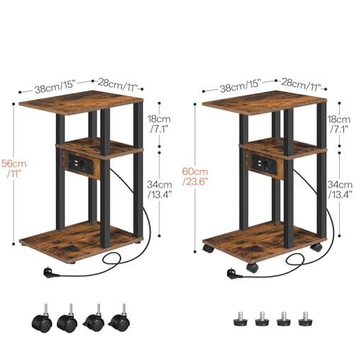 HOOBRO Mesa Auxiliar en Forma de C, Mesa de Sofá con Base de Carga, Mesa de Café para Espacios Reducidos, para Salón, Dormitorio, Marrón Vintage y Negro EBF66CSF01 - imagen 3