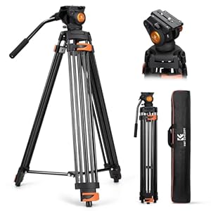 K&F CONCEPT 80″ Video Tripod with Fluid Head, Aluminum Heavy Duty Camera Tripod with Smooth Friction Damping, Quick Release Plate for DSLR, Mirrorless, Camcorder, Video Cameras, Max Load 17.6lb