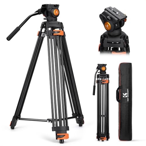 K&F CONCEPT 80' Video Tripod with Fluid Head, Aluminum Heavy Duty Camera Tripod with Smooth Friction Damping, Quick Release Plate for DSLR, Mirrorless, Camcorder, Video Cameras, Max Load 17.6lb