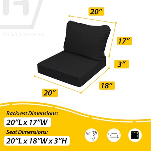 Image of AAAAAcessories Outdoor Seat Cushions for Chairs, Fade-Resistant, Waterproof Patio Furniture Replacement Cushions, 20 inch x 18 inch x 3 inch + 20 inch x 17 inch, Charcoal Black
