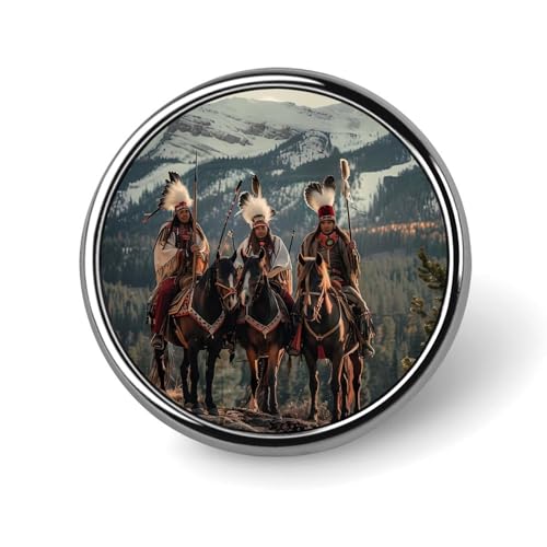 Dian Warrior Native American Feathered Chief Round Badges Personalized Button Brooch Lapel Pins for Clothing Decoration