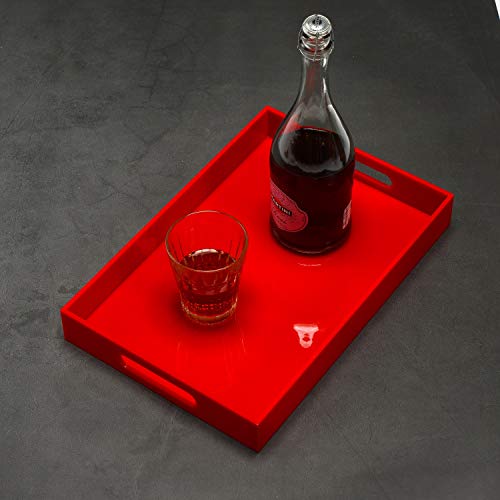 Sturdy Red Acrylic Serving Tray With Handles-10X15Inch-Serving Coffee,Appetizer,Breakfast,Butler-Kitchen Countertop Tray-Makeup Drawer Organizer-Vanity Table Tray-Ottoman Tray-Decorative Tray #TOP5