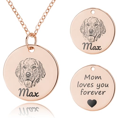 Lamdiy Personalized Pet Portrait Necklace Customized Pet Memorial Necklaces Dog Necklace for Women Custom Pets Necklaces Dog Memorial Jewelry for Cat Mom Dogs Dad (Rose Gold 2 Portrait)