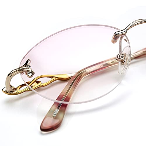 Modne, retro damskie okulary do czytania bez oprawek, progresywne, wieloogniskowe z wycięciami na zausznikach (kolor: fioletowy, rozmiar: 3,0 x)