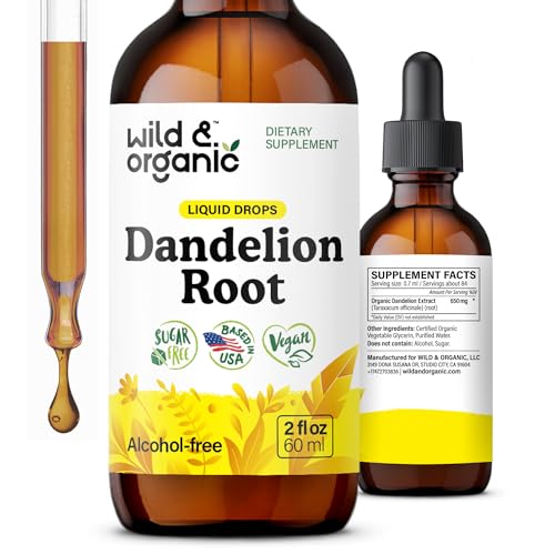 Wild & Organic Dandelion Root Supplement Drops - Liver Cleanse Support - Dandelion Root Tincture for Liver Detox - Vegan, Sugar & Alcohol-Free Liquid Extract - 2 fl oz